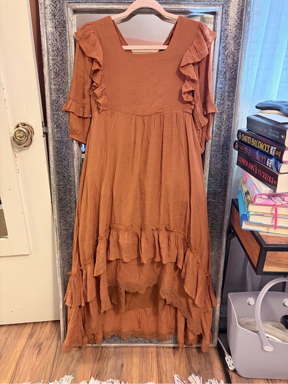 mia JOY Rust High-Low Ruffle Maxi Dress - Picture 2 of 4